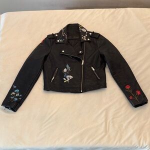 AFTF Basic Embroidered Black Leather Jacket